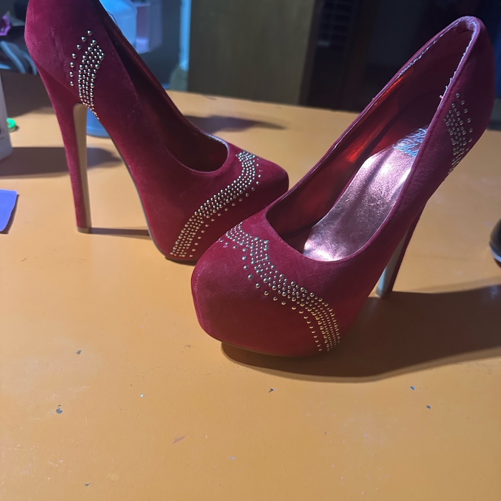 Red Stiletto Heels with Rhinestone Embellishment